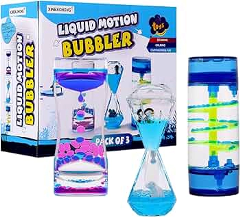 XINBAOHONG Liquid Motion Bubbler for Kids and Adults 3-Pack Hourglass Liquid Bubbler Timer for Sensory Play Fidget Toy Stress Management Desk Decor