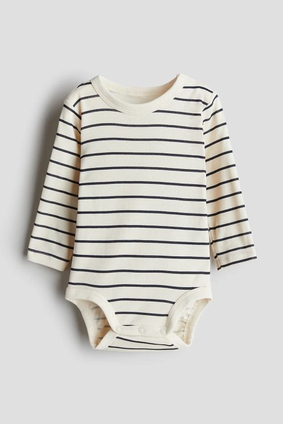 Long-sleeved Bodysuit - Light beige/striped - Kids | H&M US