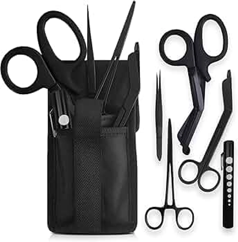 Quick Response EMT Tactical Medical Tool Kit - Adjustable Belt Pouch, EMT Shears, Bandage Scissor, Forceps, Hemostat, and Pupil Light