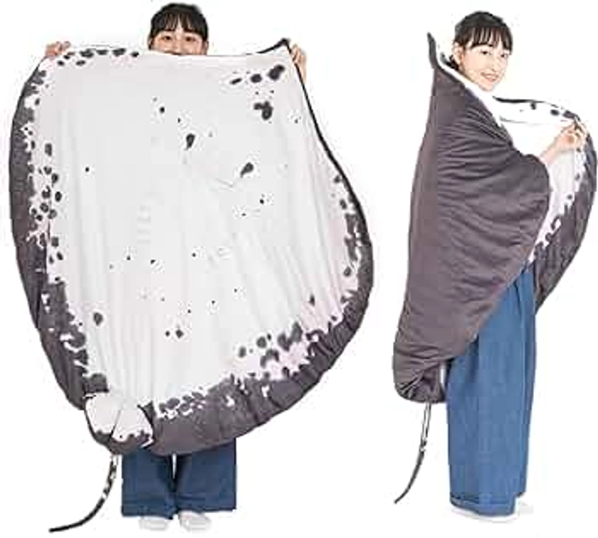 Devil Fish Stuffed Animal Blanket 50" x 50" Wearable Fish Blanket, Manta Ray Sleeping Bag, Soft Cozy Ray Throw Cloak Wrap Gifts for Women Adults and Kids