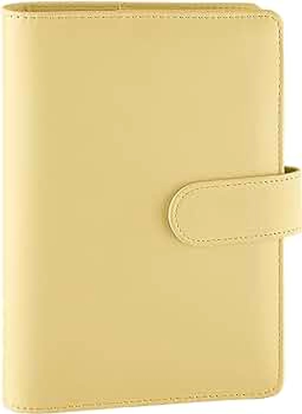 Antner A6 PU Leather Budget Binder Refillable 6 Ring Notebook Binder for A6 Filler Paper, Loose Leaf Personal Planner Binder Cover with Magnetic Buckle, Yellow