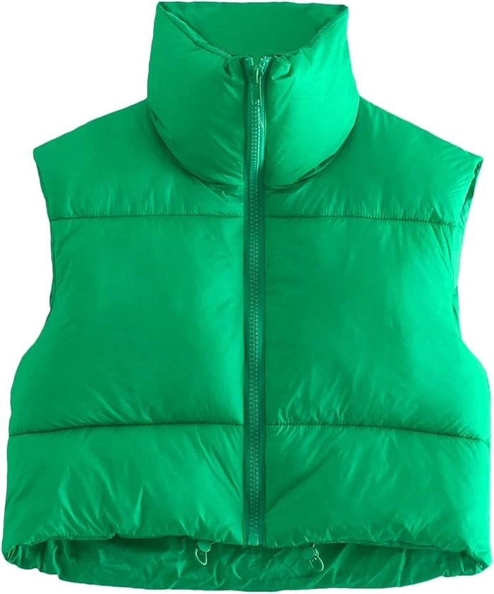 CULACCINO Women's Winter Cropped Puffer Vest Crop Jackets For Women Full Zip Stand Collar Padded Lightweight Outwear Vest