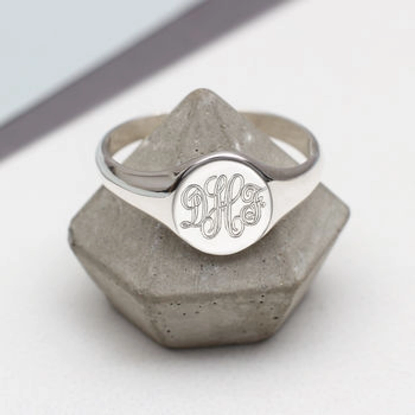 Ladies Sterling Silver Monogram Signet Ring