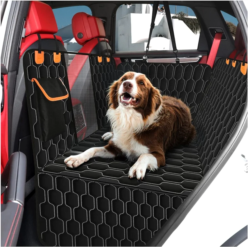 Dog Car Seat Cover for Back Seat,Waterproof with Mesh Window and Storage Pocket,Durable Scratchproof Nonslip Rear Dog Car Hammock with Universal Size Fits for Car/Truck/SUV