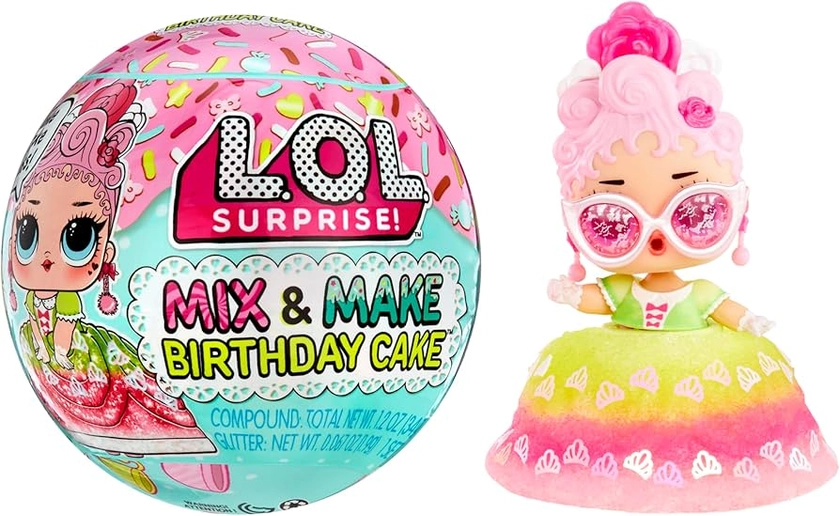 L.O.L. Surprise Mix & Make Birthday Cake Tots - With Collectible Doll, DIY Cake Dress, Cake Making and Decorating, Ingredients and Glitter Sprinkles - Cake Dress Doll - Great for Girls Ages 3+