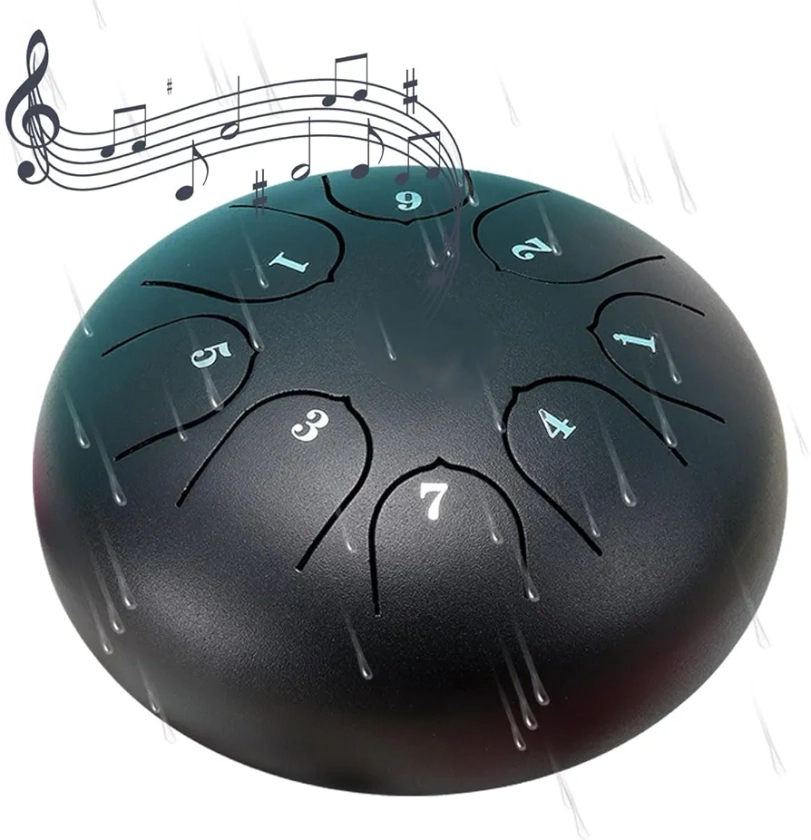 Rain Drum for Outside Garden,Chakra Drum for Rain Outdoor, Drum Rain Chime Waterproof,Rain Drum for Garden Instrument, chakra Drum 6 Inches 8 Notes, Chakra Rain Drum Outdoor (Black)