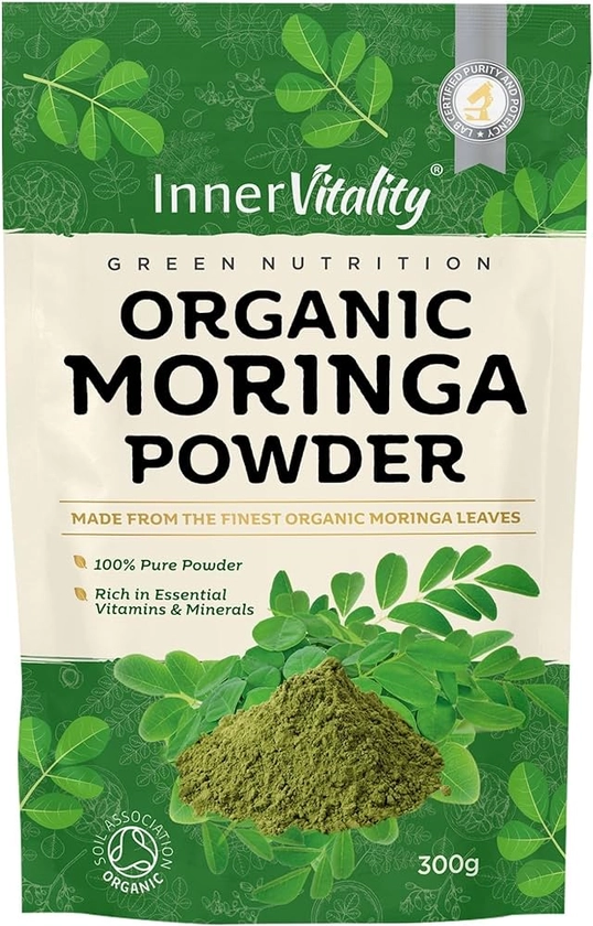 Organic Moringa Powder, Premium Certified Organic Pure Moringa 300g. Rich in Essential Vitamins & Minerals by Inner Vitality