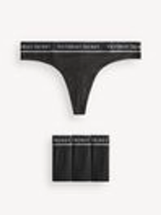 Black Thong Logo 4 Pack Knickers