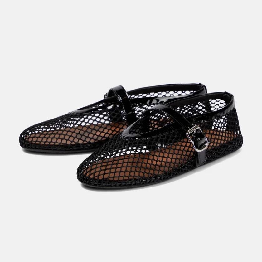 QUTAA 2024 Women Mary Jane Flat Heels Mesh Buckles Cut Outs Ventilate Black Casual Summer Round Toe Shoes Woman Size 34-42
