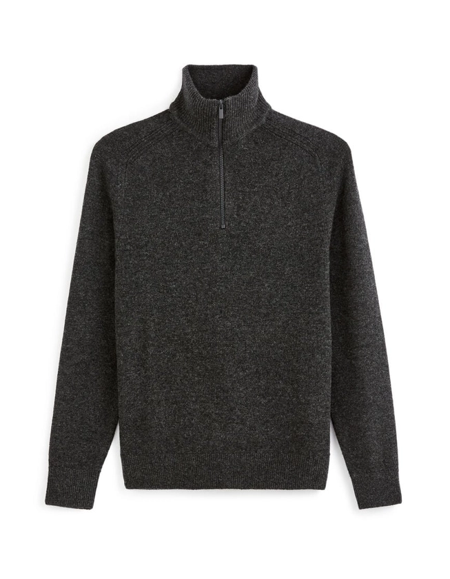 Pull col zippé 100% laine d'agneau - anthracite