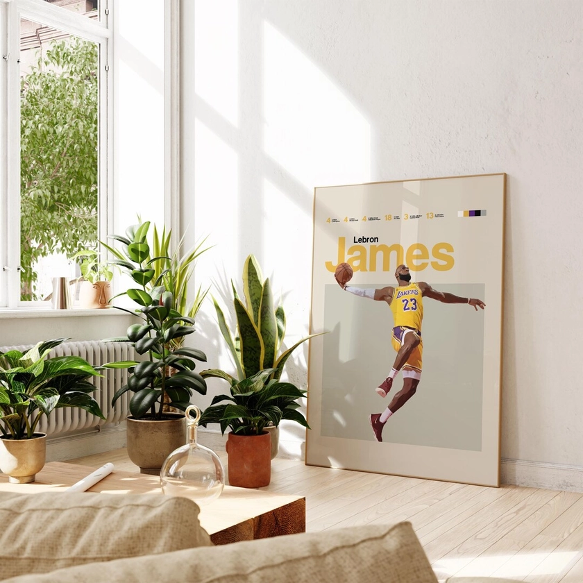 Affiche inspirée de Lebron James, LA Lakers Art Print, Basketball Poster, NBA Mid-Century Modern, Uni Dorm Room - Etsy France