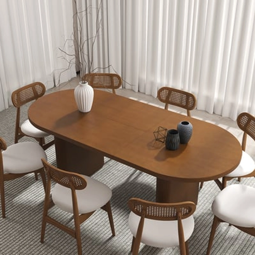 Japandi 1600mm-2000mm Oval Extendable Dining Table Butterfly Leaf 6 Seater Walnut | Homary AU