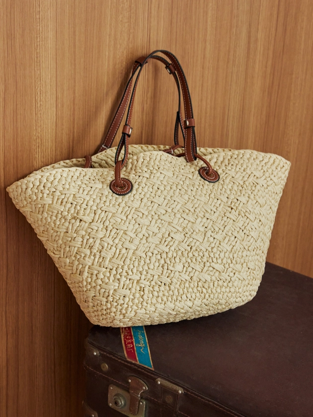 DOUBLE HANDLE STRAW TOTE BAG