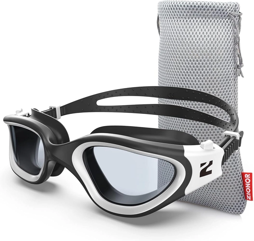 ZIONOR Lunettes de natation, G1SE lunettes de natation pour hommes et femmes avec protection UV, anti-buée, confort, lunettes de natation professionnelles (A1-noir-blanc-clair)