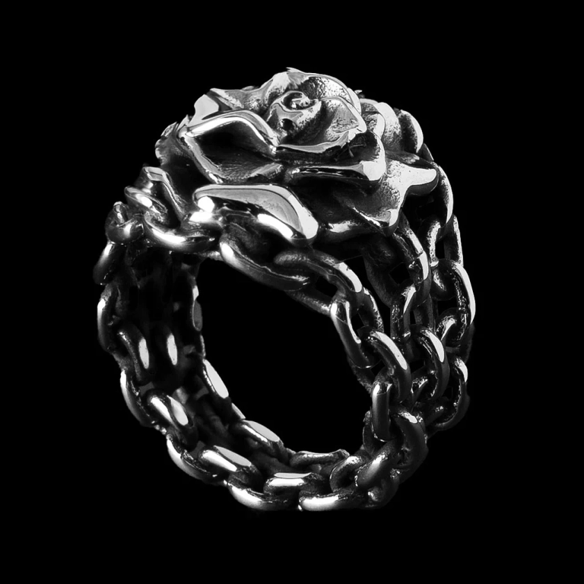 Rose in Chains Ring - Stainless Steel