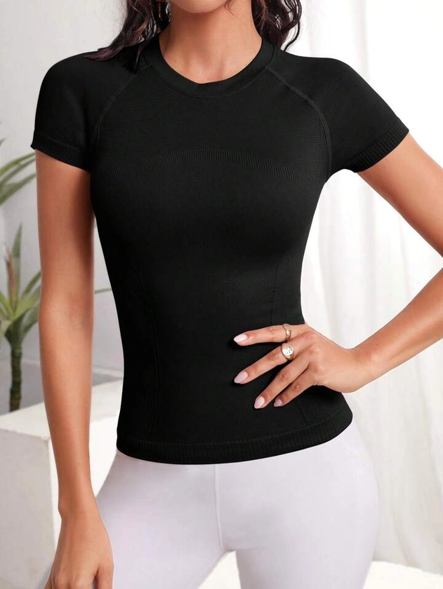 SHEIN Sport Seamluxe Solid Color Raglan Sleeve Sports T-shirt