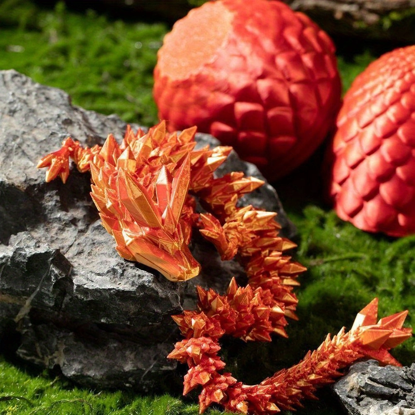 3D Printed Dragon in Egg, Full Articulated Dragon Crystal Dragon with Dragon Egg, Home Office Decor Executive Desk Toys, Adults Fidget Toys for Autism