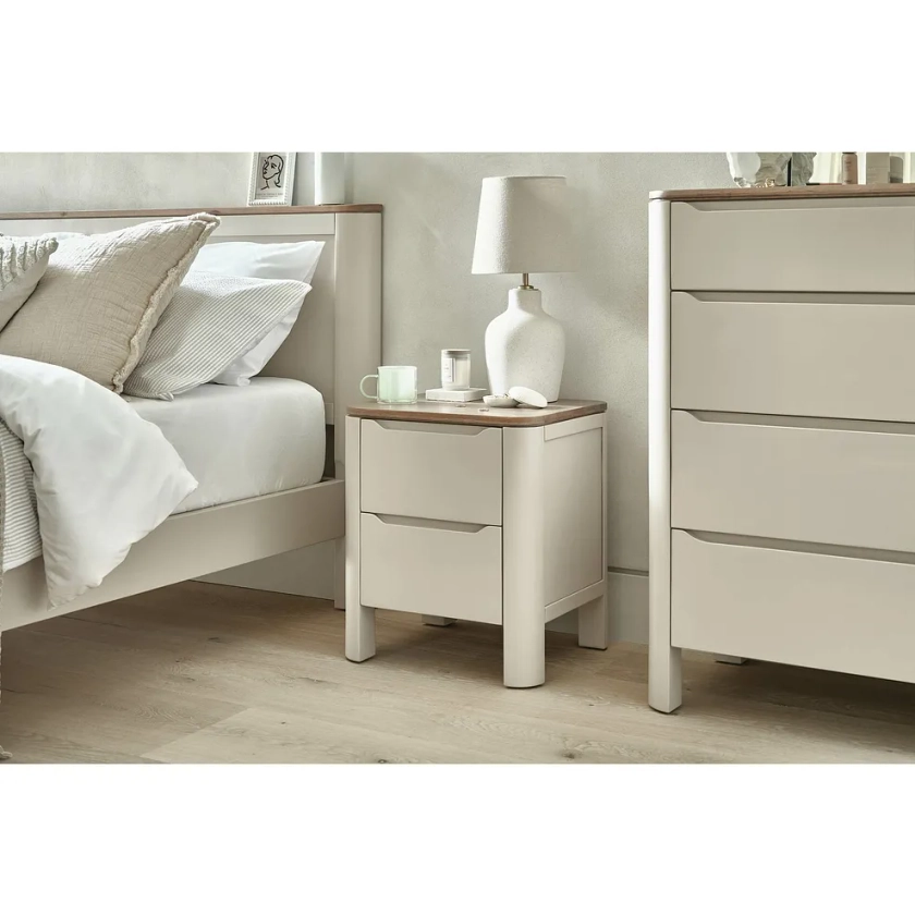 Otto Smoked Oak Finish and Cashmere Painted 2 Drawer Bedside Table