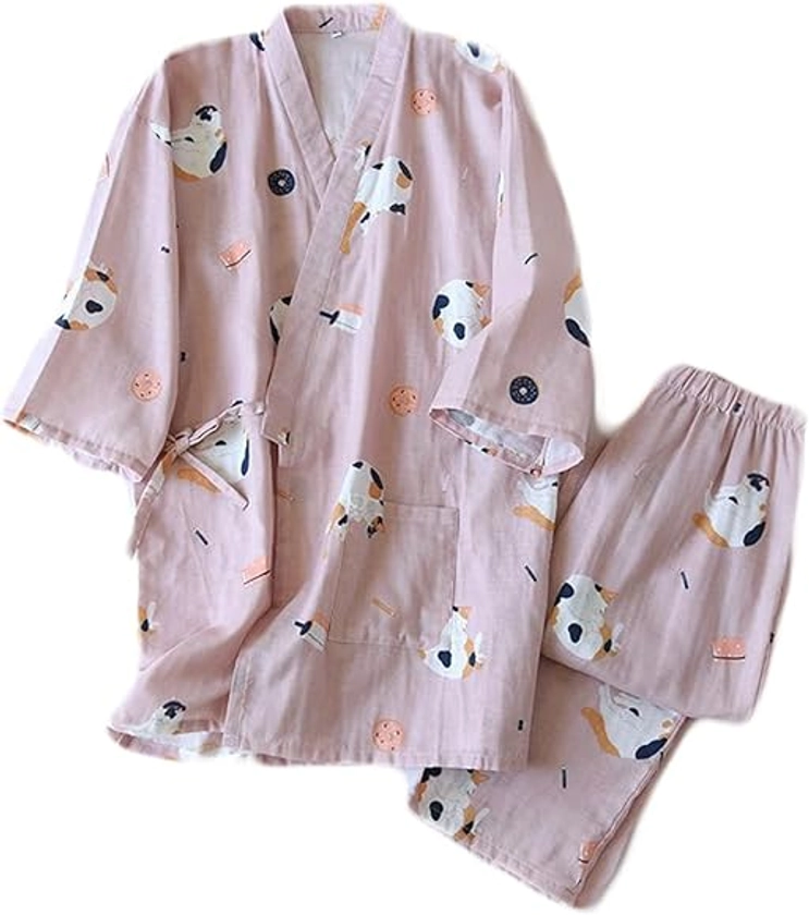 Amazon.co.jp: [GUREITOJP] Japanese-Style Pajamas, Autumn, Women's, Men's, Jinbei, Bathing, Cat Pattern, Cute, Men and Women, Loungewear, Convenient Clothes, Casual, Home Wear, Long Sleeve, Yukata, Double Layer, : Clothing, Shoes & Jewelry