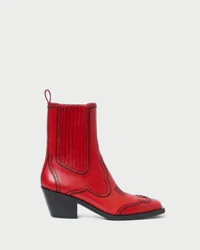 Agnes Red Leather Western Boot