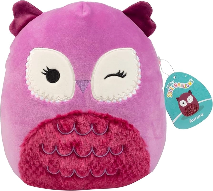 Squishmallows Original 10-Inch Aurura The Pink Owl - Official Jazwares Plush - Collectible Soft & Squishy Fuzzy Owl Stuffed Animal Toy - Add to Your Squad - Gift for Kids, Girls & Boys