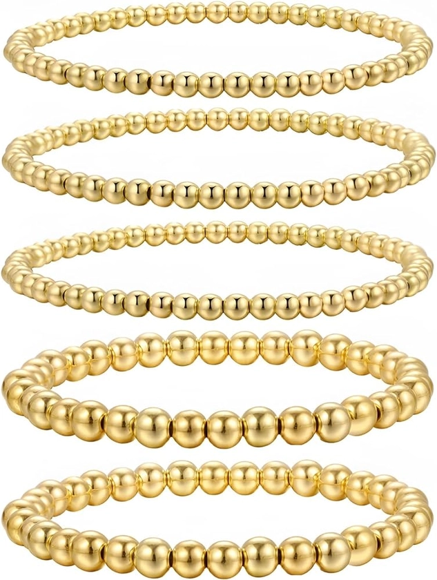 CYWQ 14K Gold Beaded Bracelets for Women, Dainty Gold Plated Bead Ball Bracelet Stretchable Elastic Bracelet Fashion Jewelry