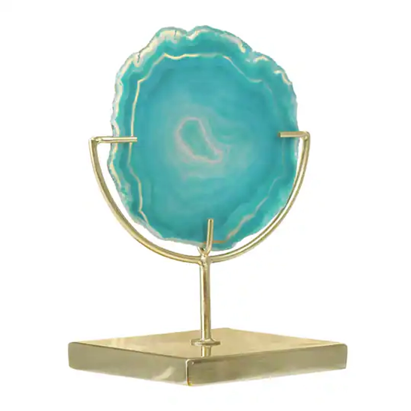7" Marbled Turquoise Decorative Agate Slice Accent on Metal Stand