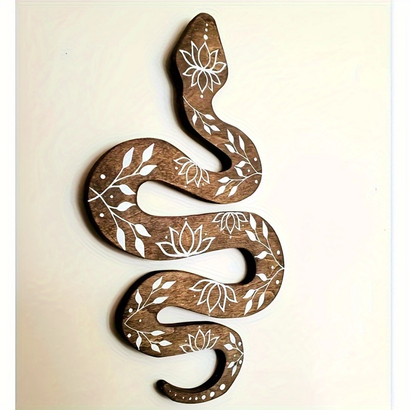 Bohemian Snake Wall Art: Wooden Snake Decor with Lotus Flowers, Suitable for Halloween, Easter, Hanukkah, Thanksgiving, 4Th of July, And More - No Fea