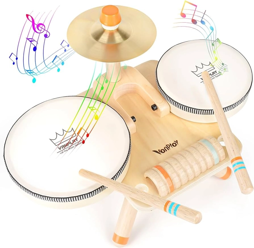 Toddler Toys Wooden Kids Drum Kit Musical Instruments Wooden Toys Baby Drum Set Musical Toys For 3 4 5 Year Old Kids Boys Girls