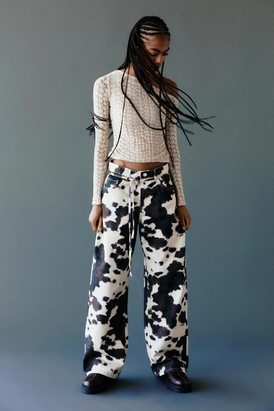 Cow print baggy trousers