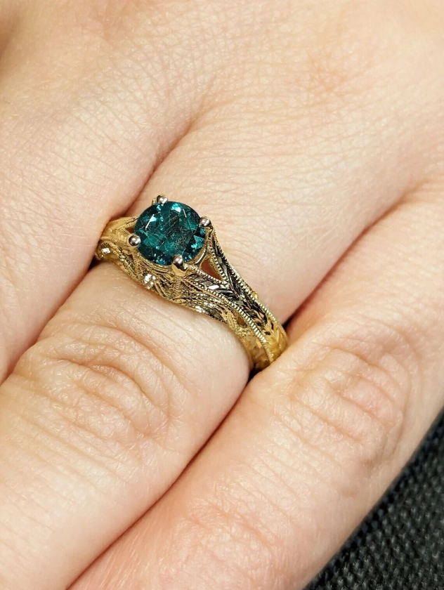 Split Shank Lab Emerald May Birthstone Engagement Cocktail Ring | Art Deco 14K 18K Yellow Gold Personalized Antique Bridal Jewelry for Her