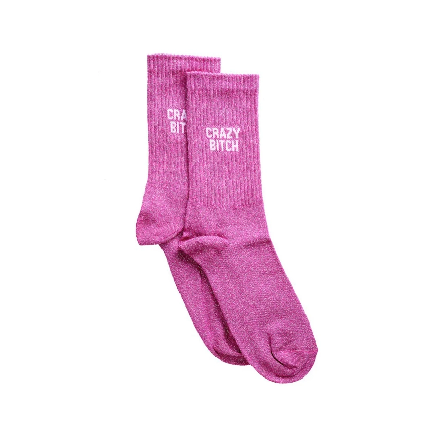 Chaussettes Paillettes Crazy Bitch 36/40 - Rose