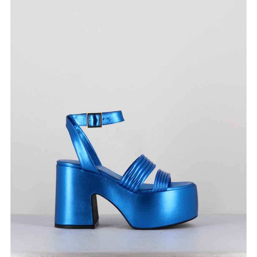 Sandales à plateforme 70s en cuir métallisé bleu - MAR LAMINATO COBALTO