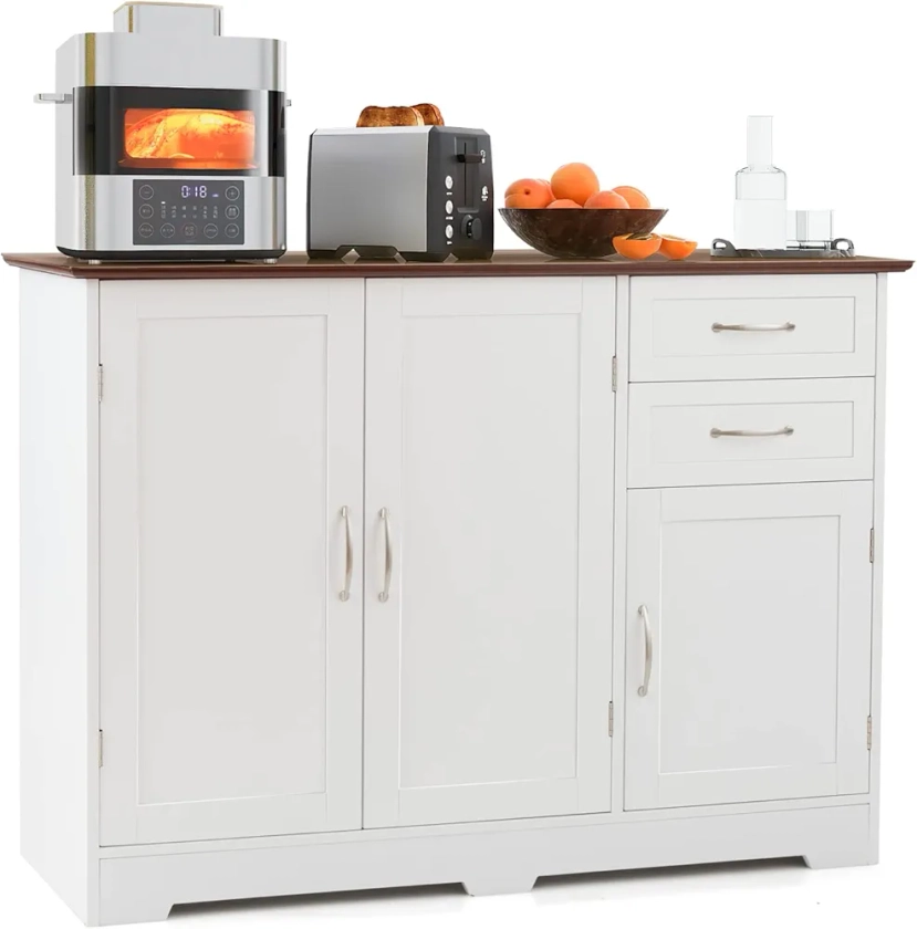 GOPLUS Buffet de Cuisine, Meuble de Rangement avec 2 Placards à Portes, 2 Tiroirs, Comptoir Spacieux, Étagère Réglable, pour Salon, Salle à Manger, 100x40x78cm