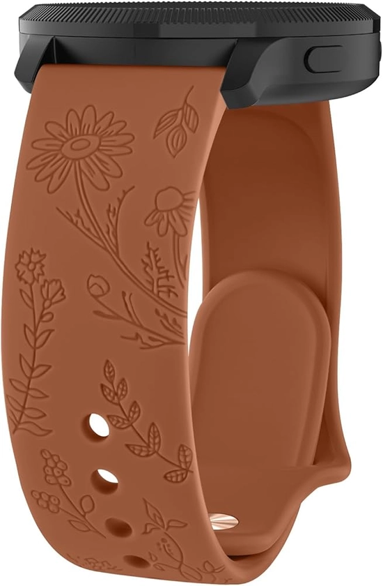 Meliya for Garmin Forerunner 245 Band Forerunner 55 Band Forerunner 165 Band, 20mm Floral Engraved Replacement Band for Forerunner 165 245 645 Music Band/Venu Sq Band/Vivoactive 3 Vivoactive 5 Band