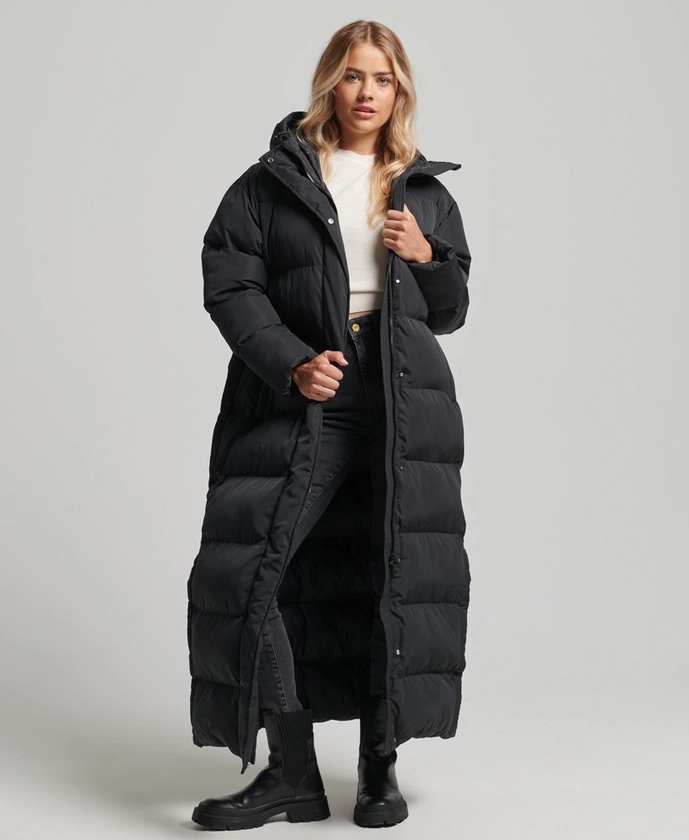 Womens - Maxi Hooded Puffer Coat in Black | Superdry