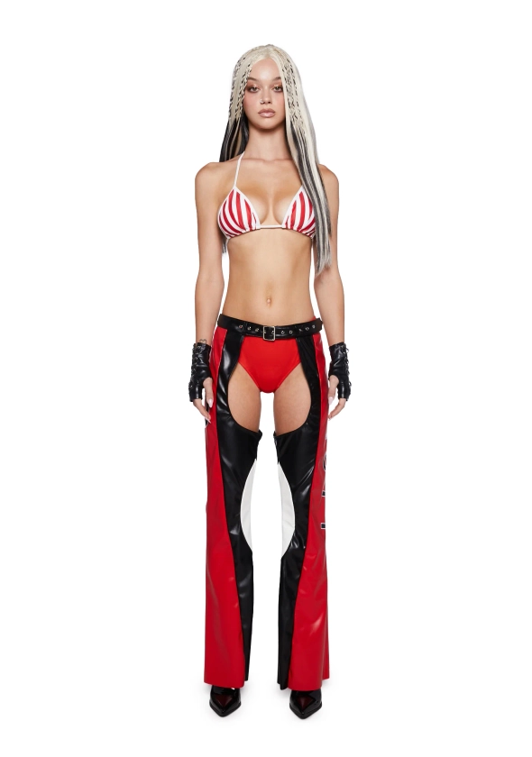 Christina Aguilera Xtina Chaps Costume Sexy Womens Halloween Costume Dirty Pop Star - Red