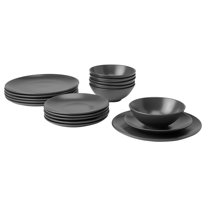 FÄRGKLAR 18-piece service, matt dark grey - IKEA