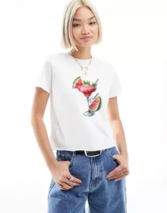 ASOS DESIGN baby tee with watermelon cocktail graphic in white | ASOS