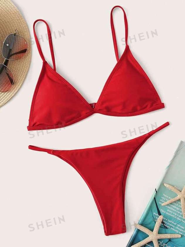 SHEIN Swim Set di bikini estivo alla moda per donne in vacanza al mare con coppa a triangolo e slip a vita bassa | SHEIN ITALIA