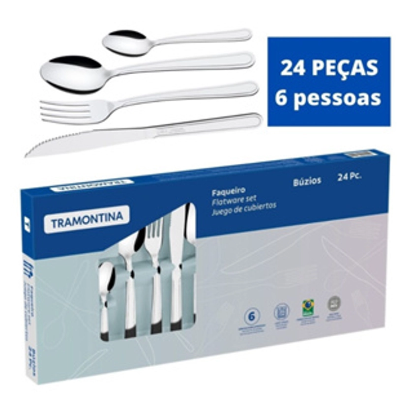 Faqueiro Jogo de Talheres Búzios 24 peças Faqueiro Tramontina Aço Inox Tramontina utensílios cozinha | Shopee Brasil