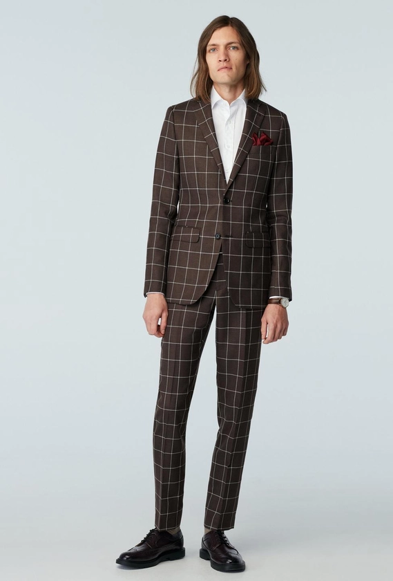 Custom Suits Made For You - Lancaster Stretch Windowpane Brown Suit | INDOCHINO