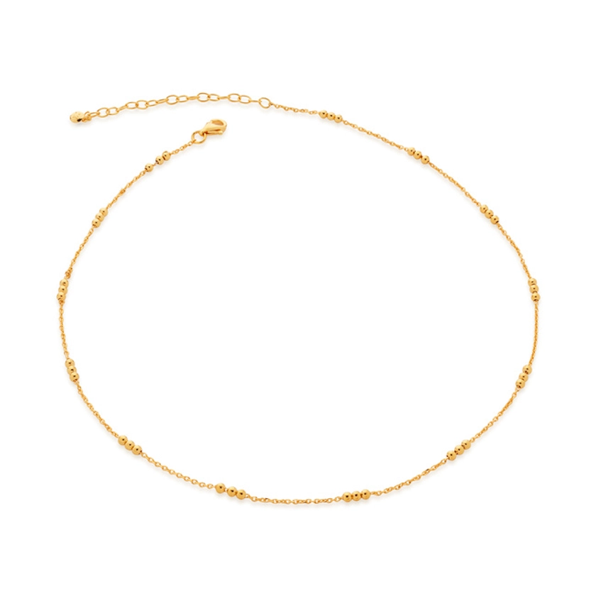 Gold Vermeil Triple Beaded Choker Necklace Adjustable 35-41cm/14-16'