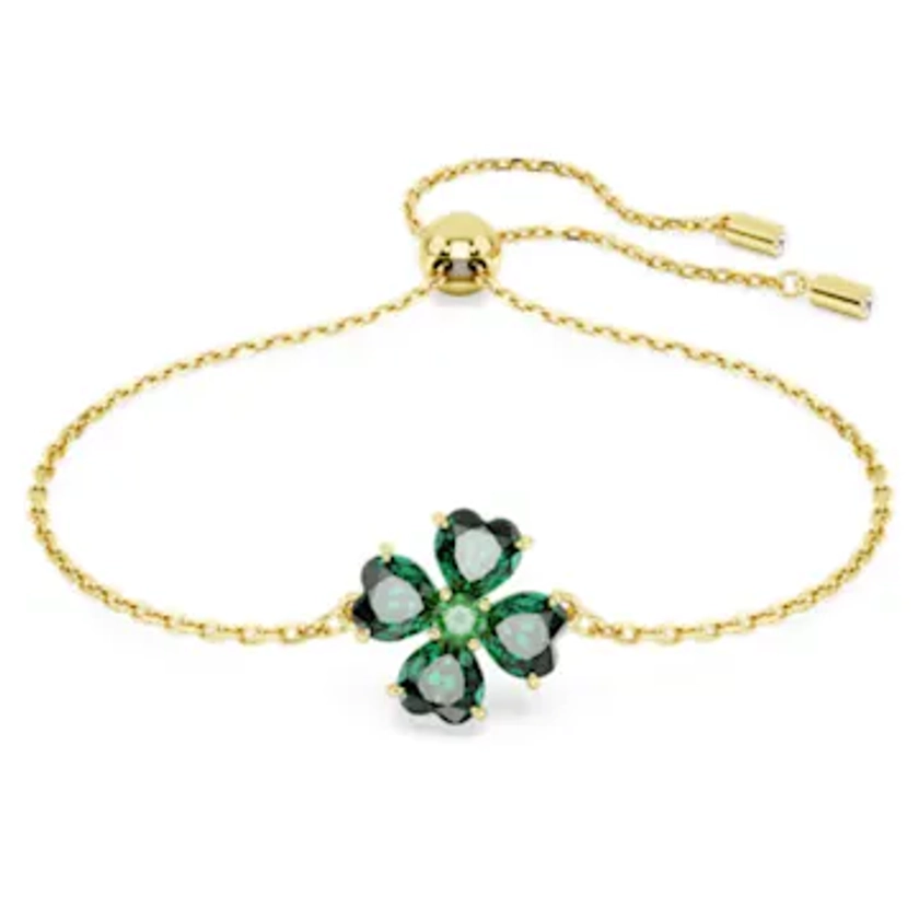 Idyllia bracelet, Mixed cuts, Clover, Green, Gold-tone plated by SWAROVSKI