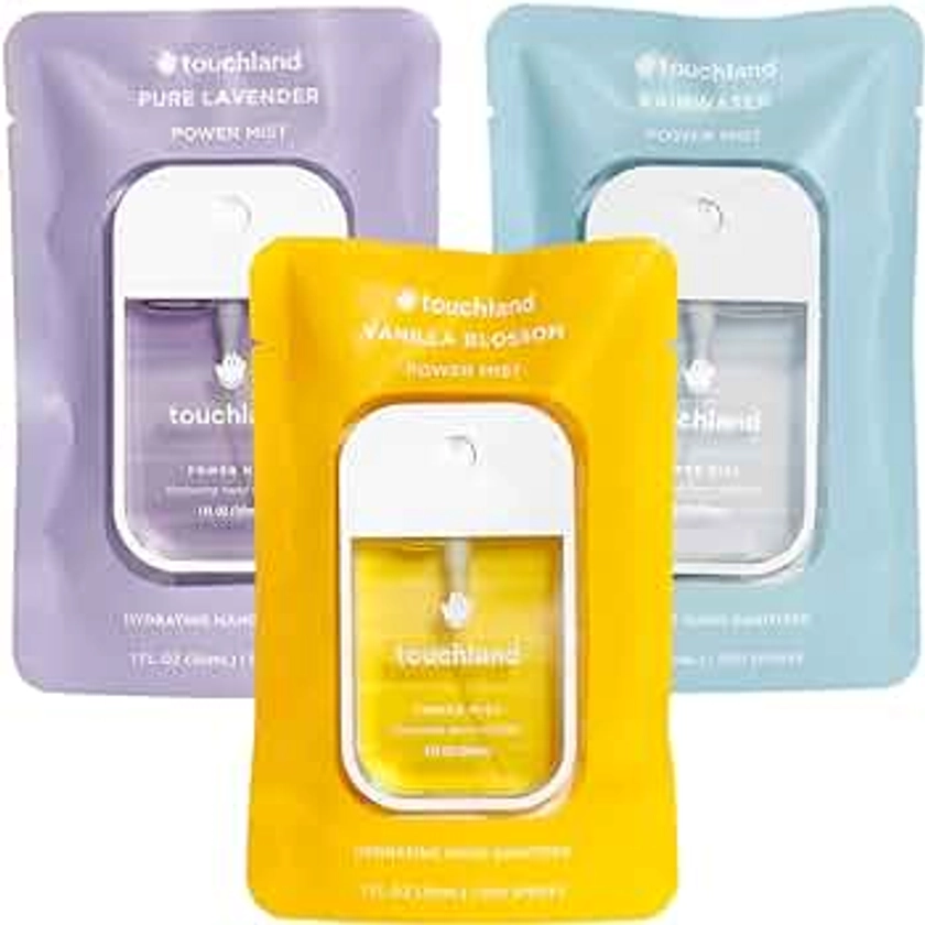 Touchland Power Mist Hydrating Hand Sanitizer Spray, BLOSSOM 3-PACK (Lavender, Vanilla, Rainwater), 500-Sprays each, 1FL OZ Travel Size (Set of 3)