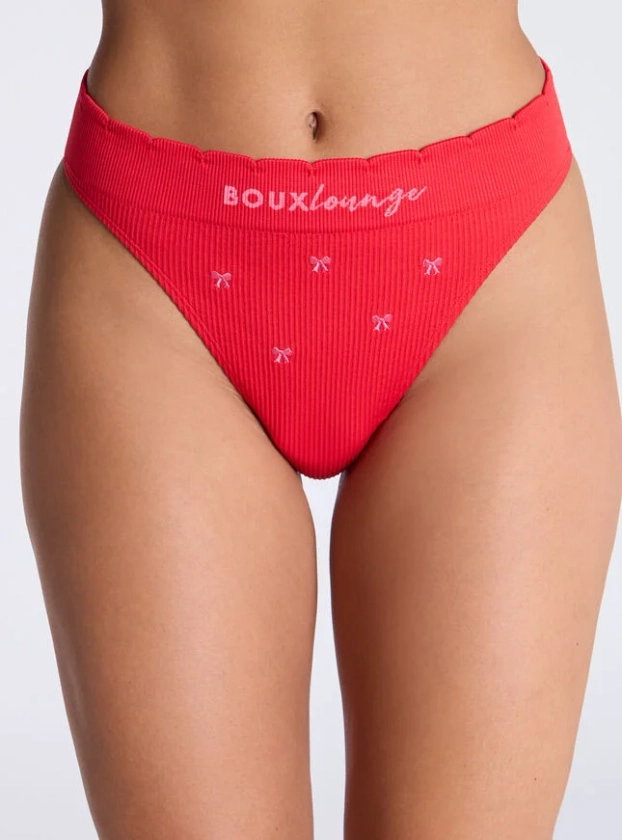 Ribbed Seamless Bow Embroidered Thong | Boux Avenue