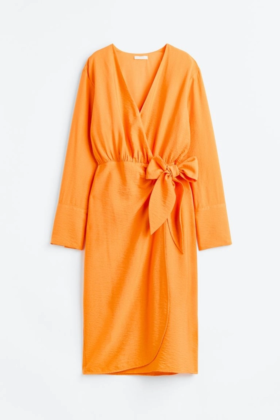 Tie Detail Wrap Dress - V-neck - Long sleeve - Orange - Ladies | H&M AU