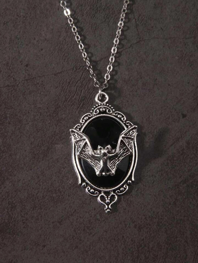 ROMWE Goth 1 par Collar de cadena miedoso hierro de aleación murciélago adorno para mujeres para decoración diaria