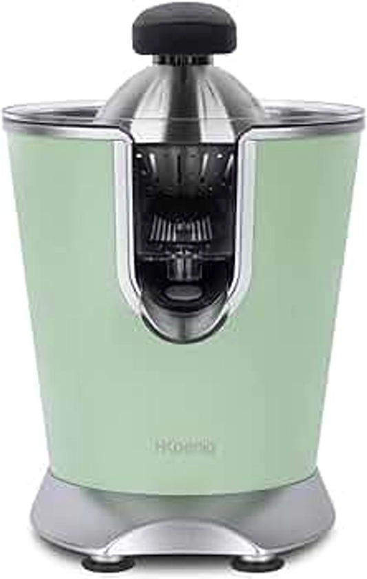 H.Koenig Presse Agrumes Electrique Levier Professionnel INOX Vert Pastel AGR88 sans BPA, Rapide, Automatique, Silencieux, Puissant, Bec Anti-Gouttes, 160W