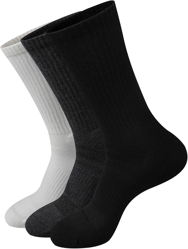 GKX Men's 3 Pairs Merino Wool Mid Weight Hiking Socks, Cozy Warm Socks for Outdoor Cushioning Crew and Micro Crew Length